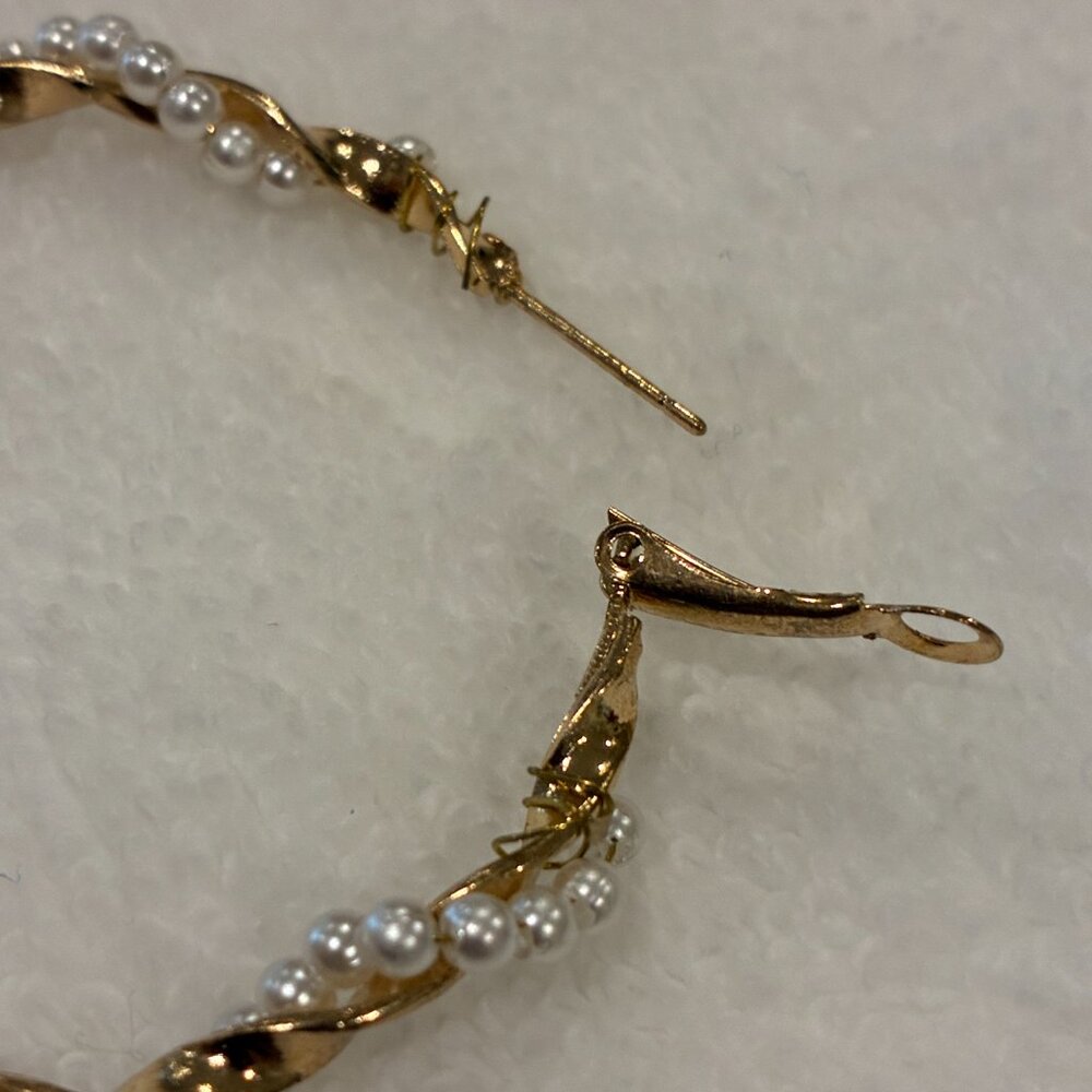 Faux Pearl & Gold Plated Twist Hoop Earrings - Picture 8 of 9